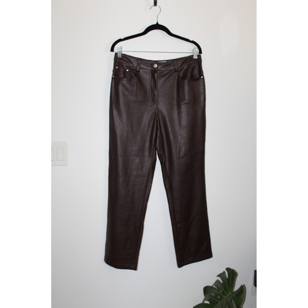 Avec Les Filles Chocolate Brown Faux Leather Straight Leg Pants Women's Medium